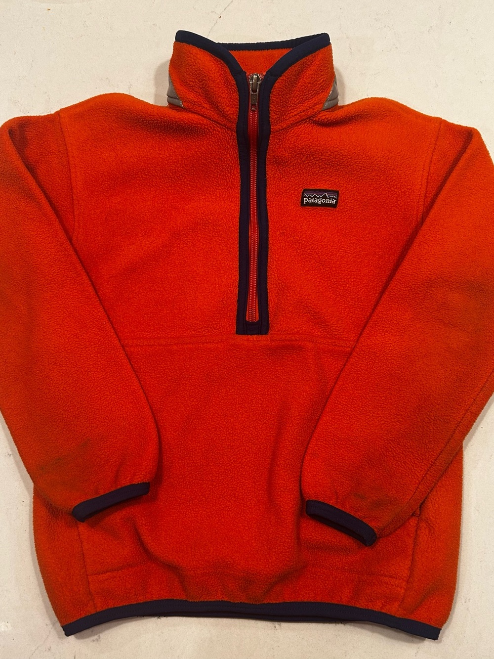 Patagonia Kids XS 5-6 Orange Fleece Pullover with Navy Trim